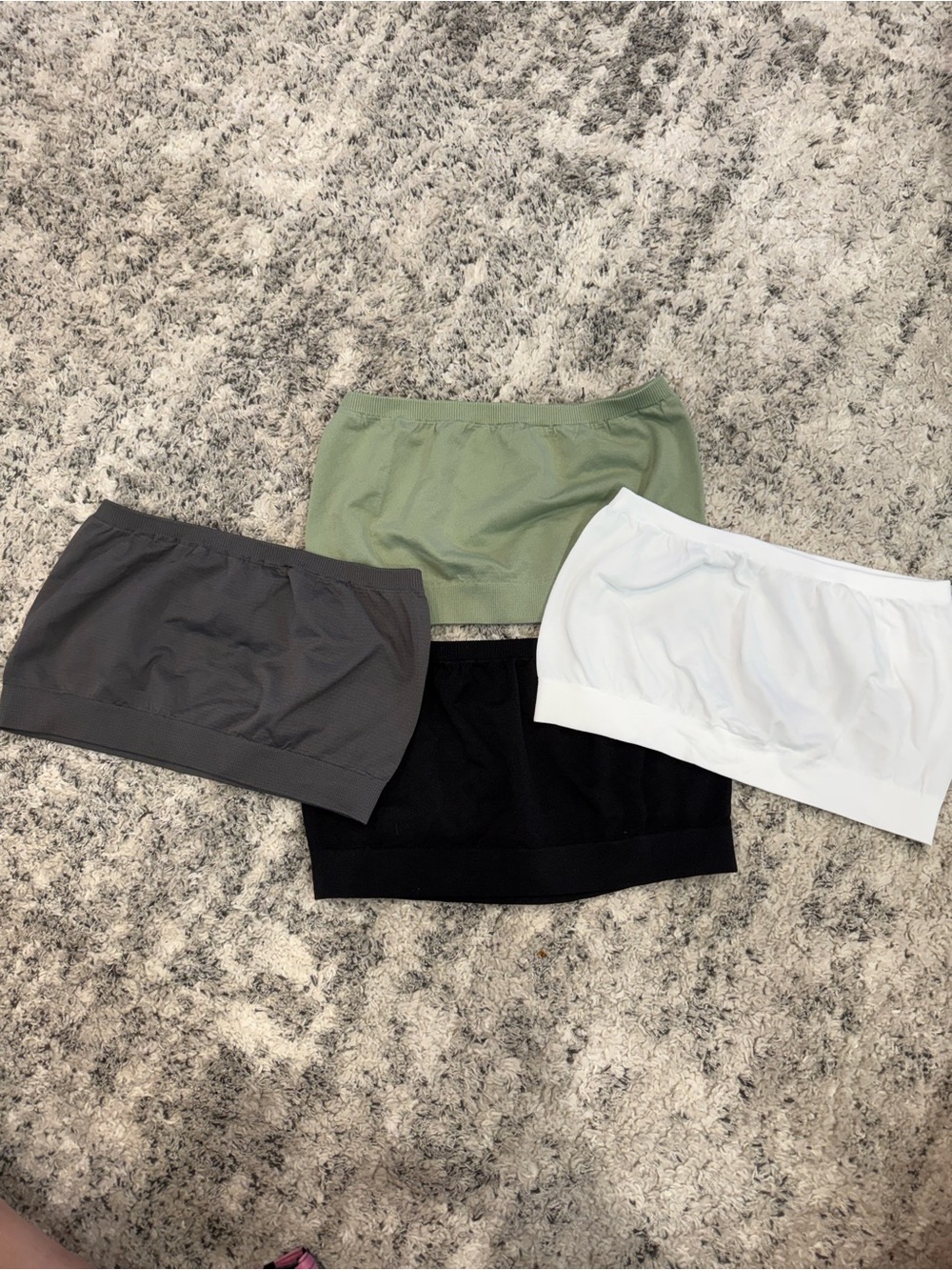 4-Pack Seamless Bandeau Tops in Olive, White, Black, and Gray